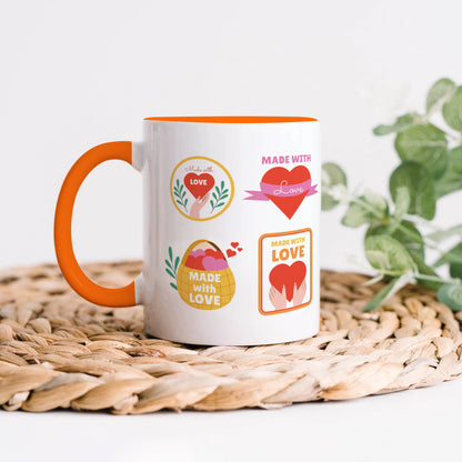 Hand drawn made with love floral label design Orange Handle 330 ml Coffee Mug