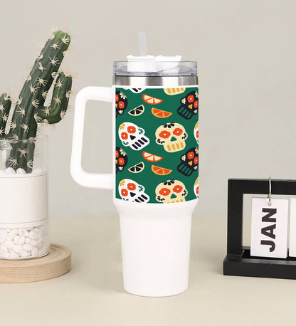 Flat patterns with traditional mexican elements 3 Printed 850ML with Lid Leak Proof Big Travel Tumbler with Handle and Straw