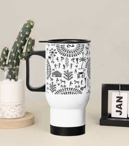 Warli painting seamless pattern Printed 350ML Travel MUG