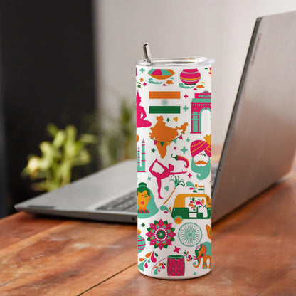 Indian architecture and Asian traditions set Pro Vector Printed 750ML with Lid Leak Proof Travel Tumbler with Straw