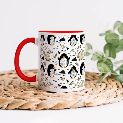 Hand drawn penguin doodle pattern Red Handle 330 ml Coffee Mug