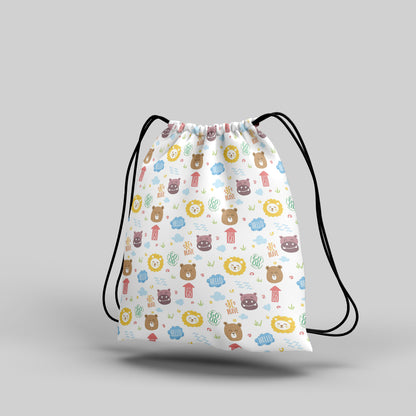 Animals with Words Pattern Polyester String Backpack Bags for kids for Gym, Yoga, Tuition ,Beach Bag for 4-10 year boys and girls