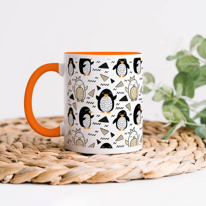 Hand drawn penguin doodle pattern Orange Handle 330 ml Coffee Mug