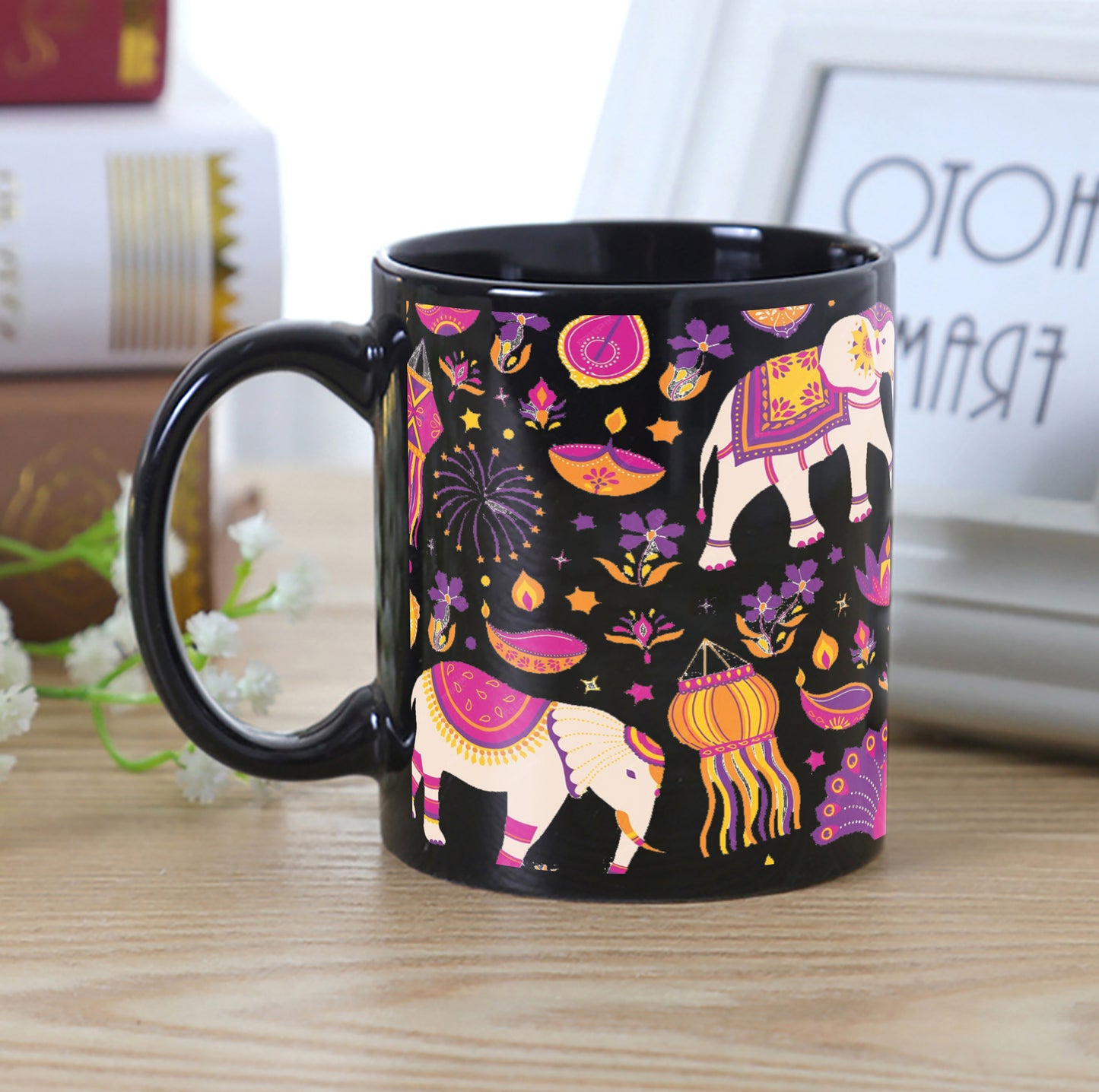 Happy diwali vector elements seamless pattern design Full Black 330 ml Coffee Mug