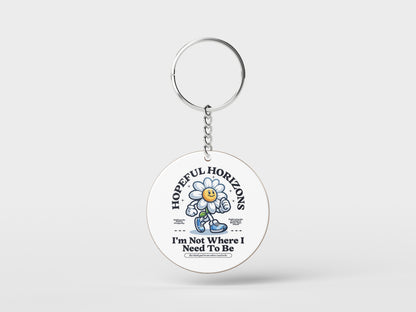 HOPEFUL HORIZON Printed Circle Shape Wooden Keyring with Chain