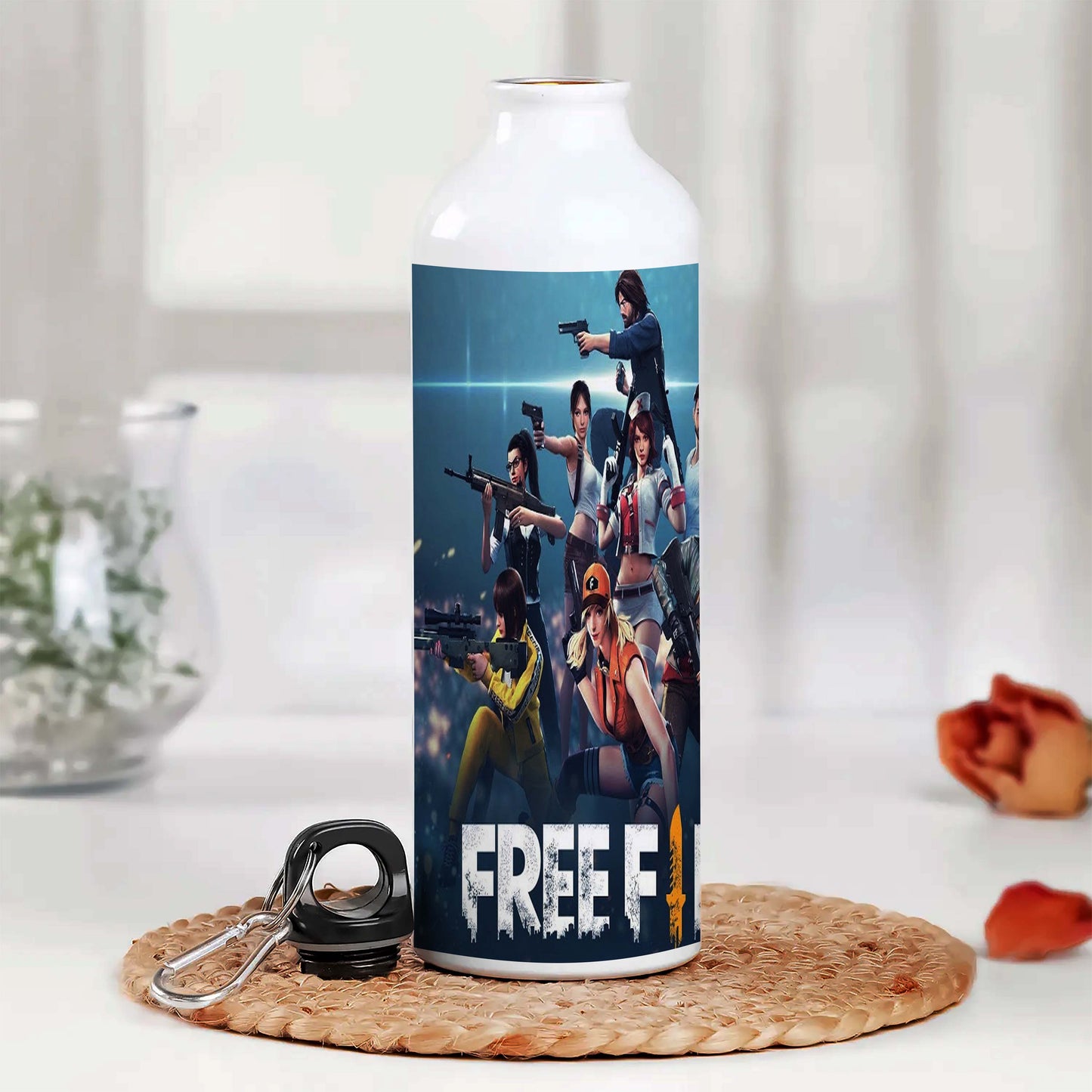 Free fire Printed Aluminum Sipper Water Bottle 750 ml For Gym, Yoga, Kids, Boys, Girls, Brother, Sister, Babies, Baby, Workout, Adults