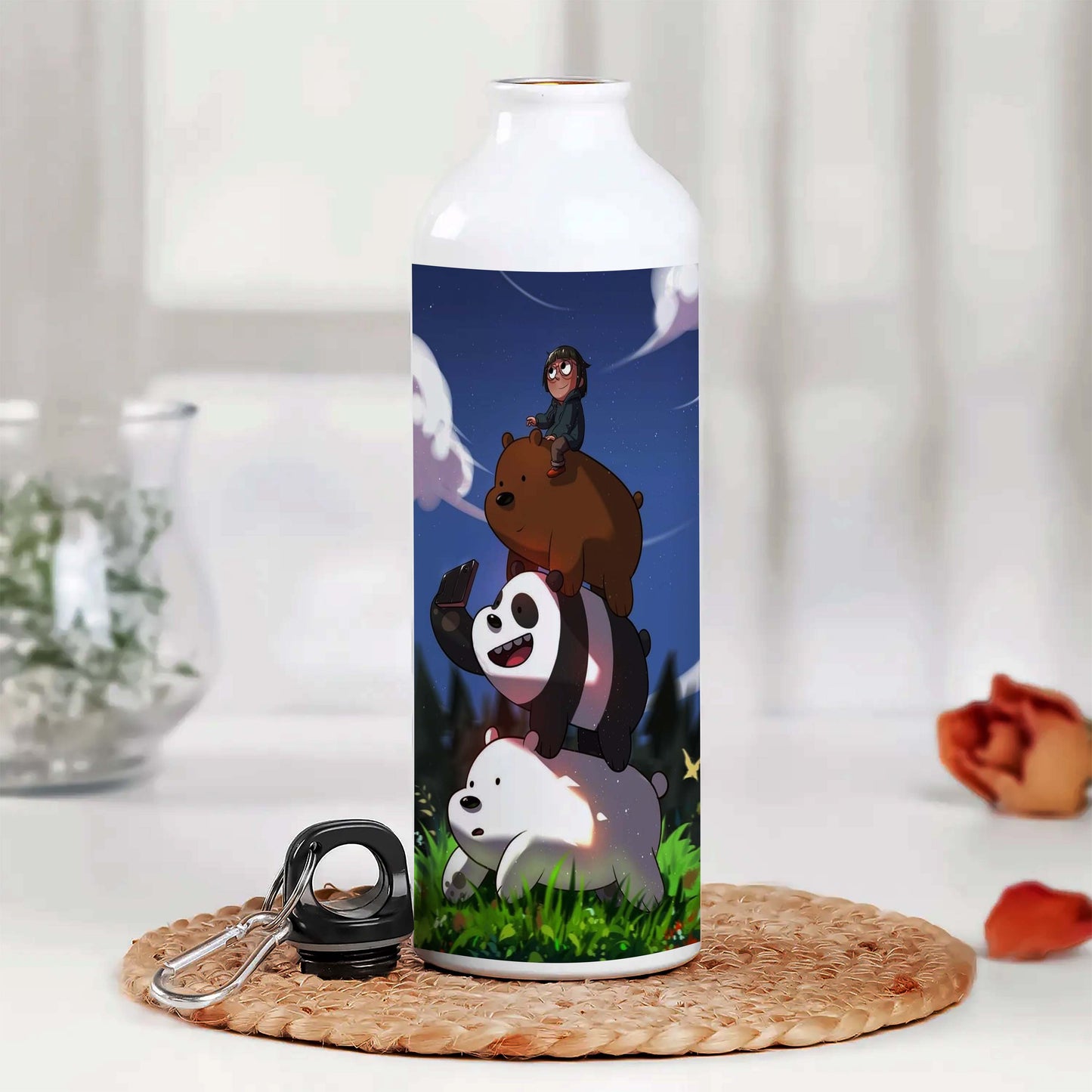 Bears Printed Aluminum Sipper Water Bottle 750 ml For Gym, Yoga, Kids, Boys, Girls, Brother, Sister, Babies, Baby, Workout, Adults