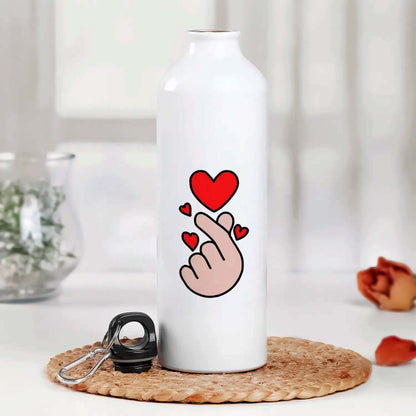 Finger With Heart Printed Aluminum Sipper Water Bottle 750 ml For Gym, Yoga, Kids, Boys, Girls, Brother, Sister, Babies, Baby, Workout, Adults