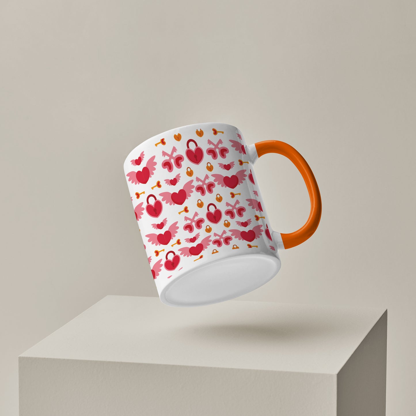 Red seamless love element pattern design Orange Handle 330 ml Coffee Mug