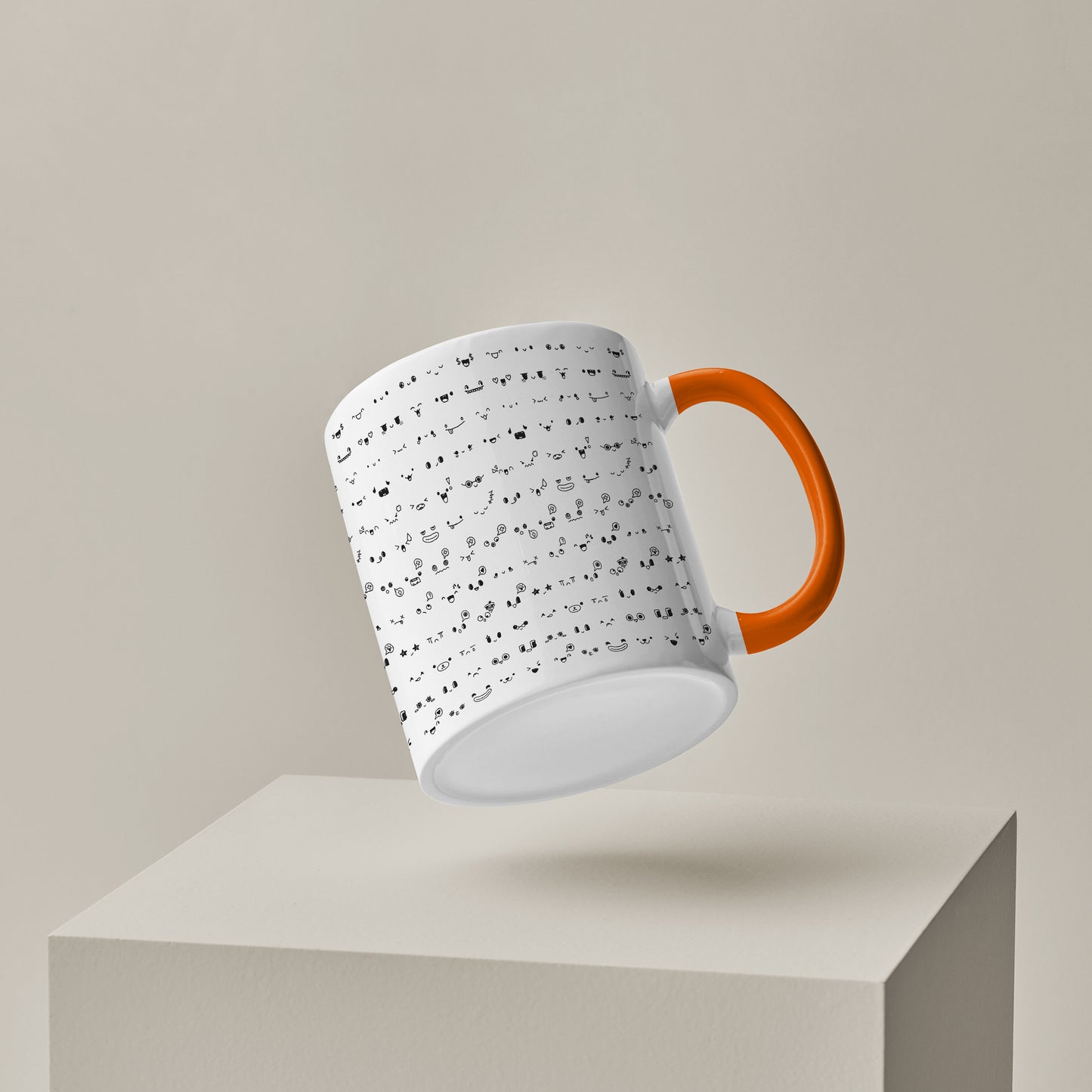 Kawaii faces doodle art design Orange Handle 330 ml Coffee Mug