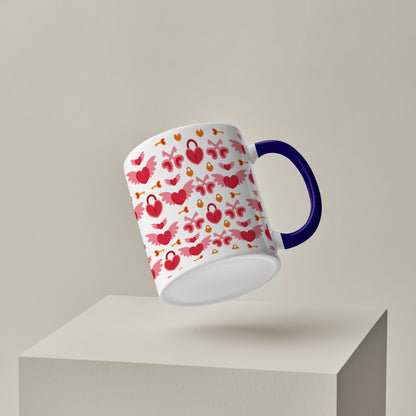 Red seamless love element design 2 Pattern Dark Blue Handle 330 ml Coffee Mug