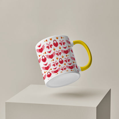 red seamless love element pattern design (2) Pattern Yellow Handle 330 ml Coffee Mug