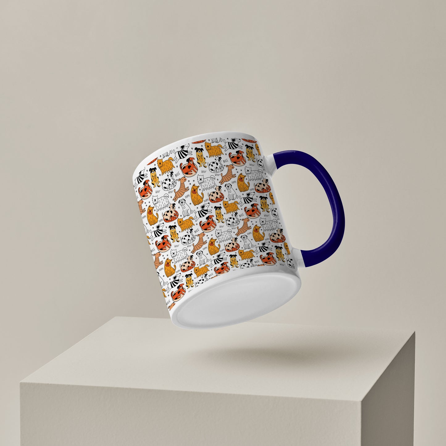 Dog breeds vector leaves design Pattern Dark Blue Handle 330 ml Coffee Mug