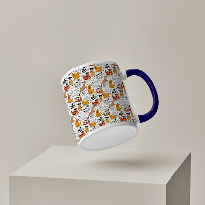 Dog breeds vector leaves design Pattern Dark Blue Handle 330 ml Coffee Mug