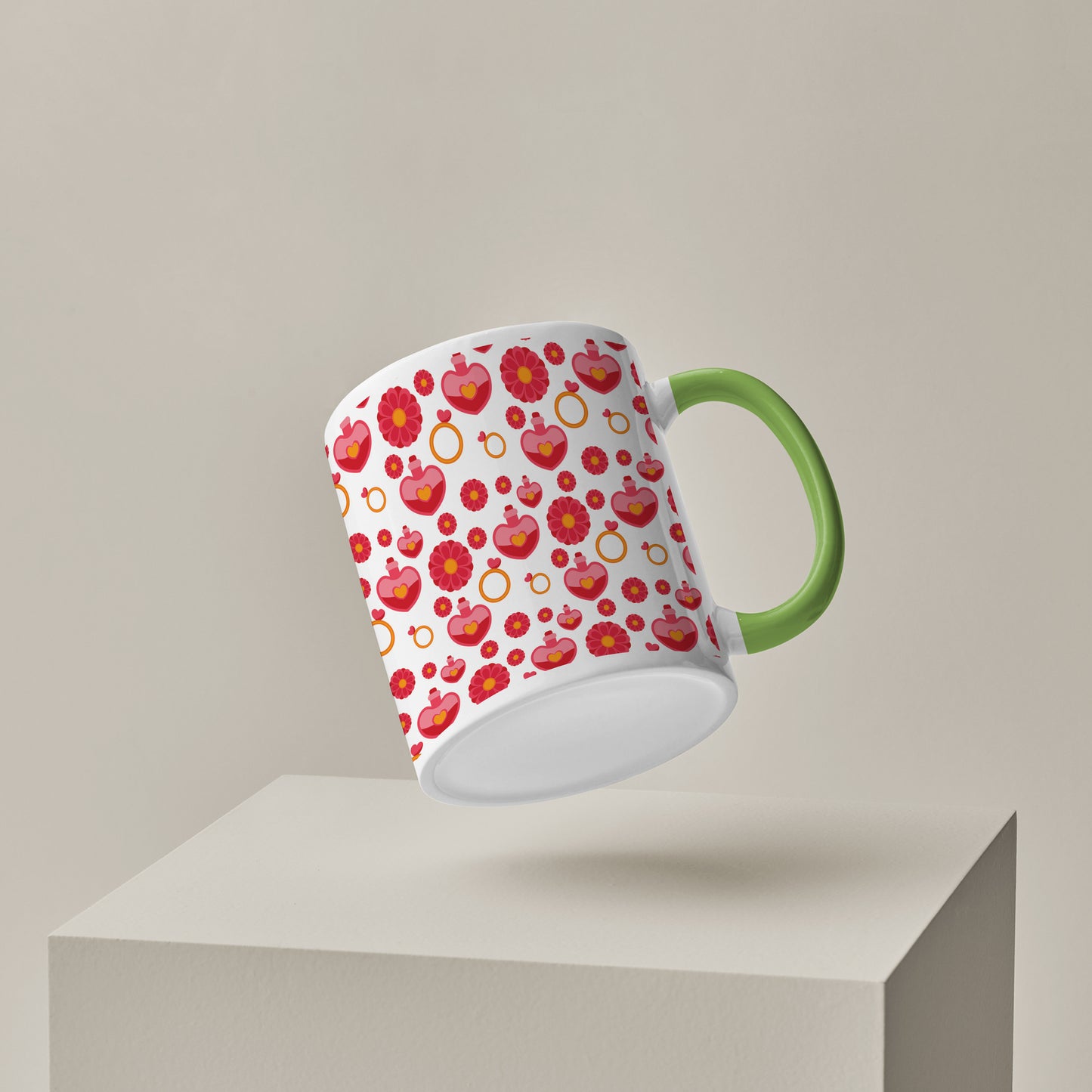 red seamless love element pattern designPattern Lite Green Handle 330 ml Coffee Mug