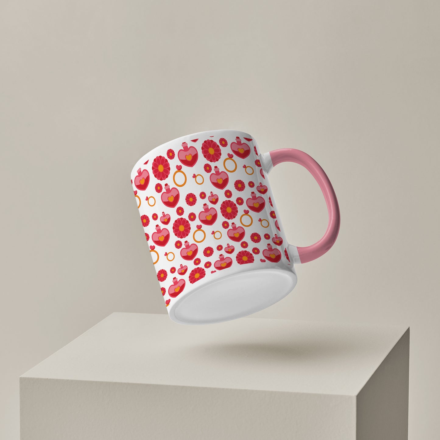 Red seamless love element design Pattern Lite Pink Handle 330 ml Coffee Mug