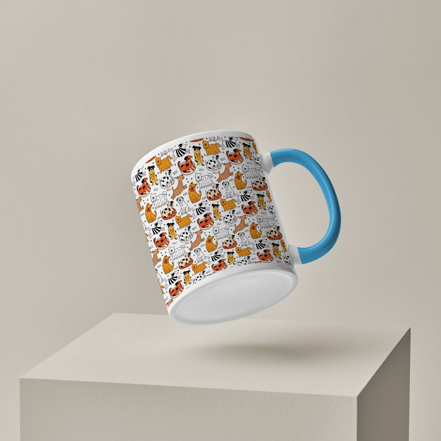 Dog breeds vector leaves pattern  design Pattern Sky Blue Handle 330 ml Coffee Mug
