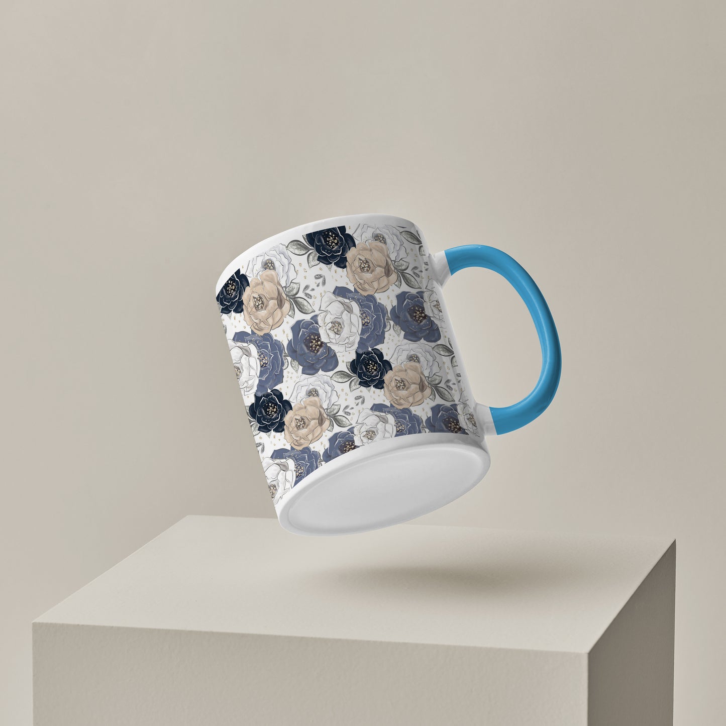 Flowers design Pattern Sky Blue Handle 330 ml Coffee Mug