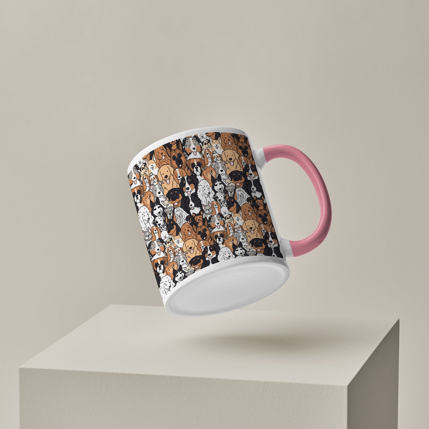 Dog breeds illustration design Pattern Lite Pink Handle 330 ml Coffee Mug