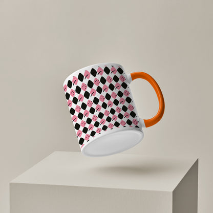 Black N Pink square vector leaves pattern Orange Handle 330 ml Coffee Mug