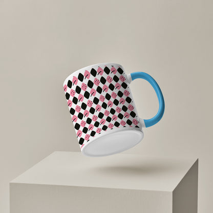Black N Pink square vector leaves Pattern Sky Blue Handle 330 ml Coffee Mug