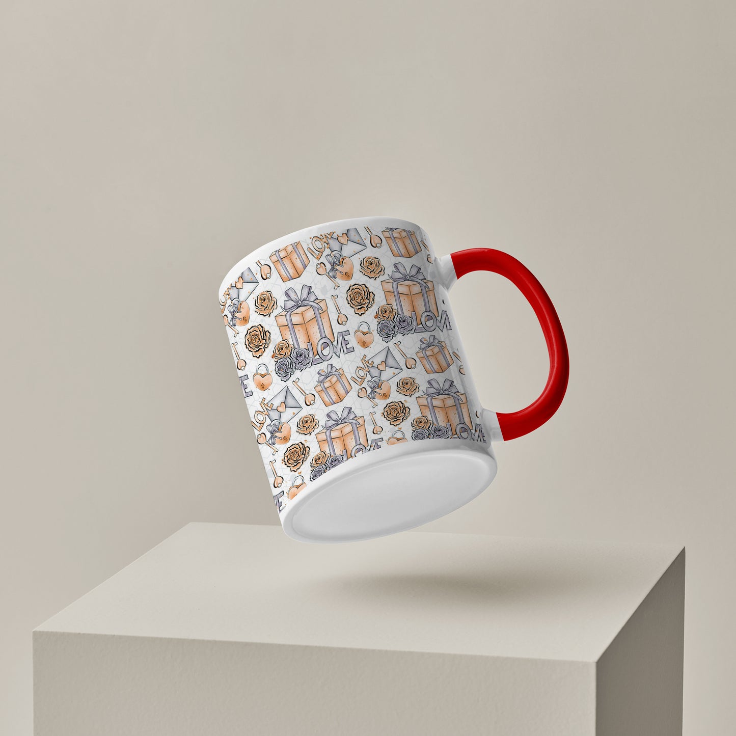 Gift box pattern design Pattern Red Handle 330 ml Coffee Mug