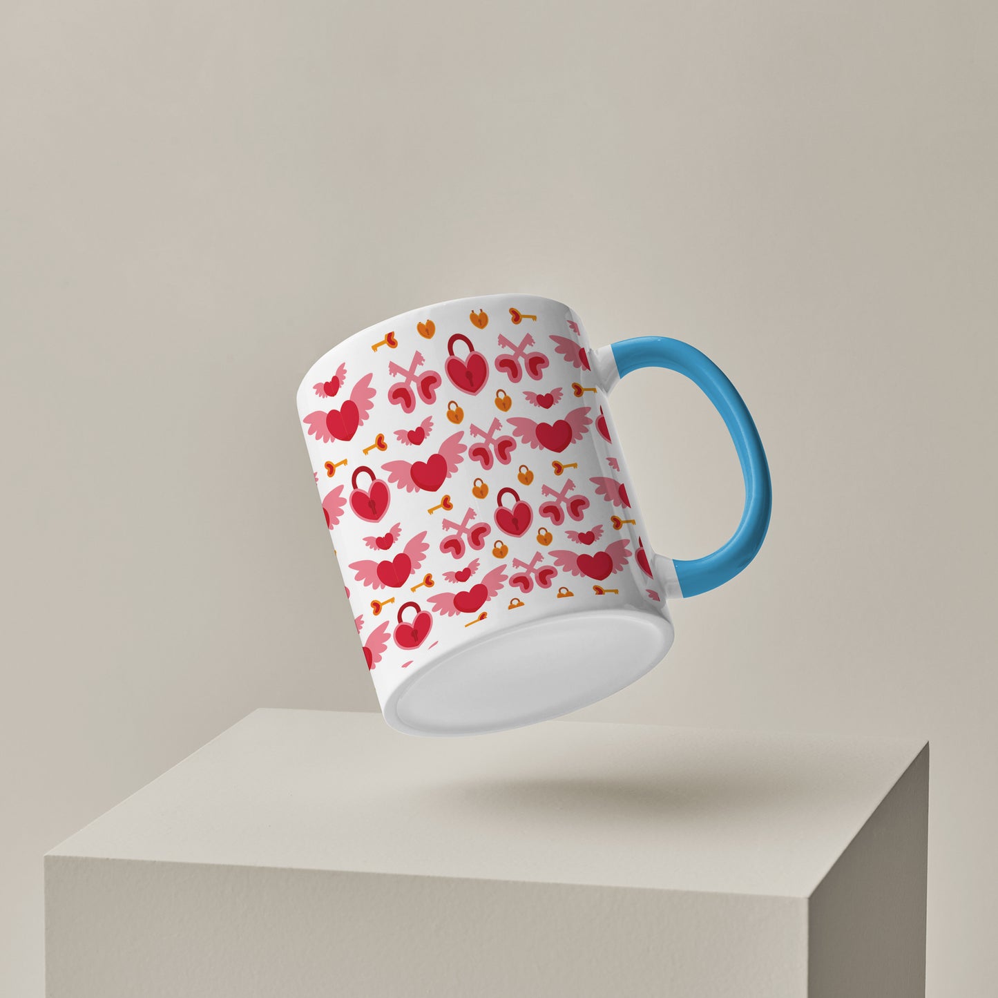 Red seamless love element design (2) Pattern Sky Blue Handle 330 ml Coffee Mug