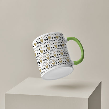 Hand drawn golden and black hearts pattern design Pattern Lite Green Handle 330 ml Coffee Mug