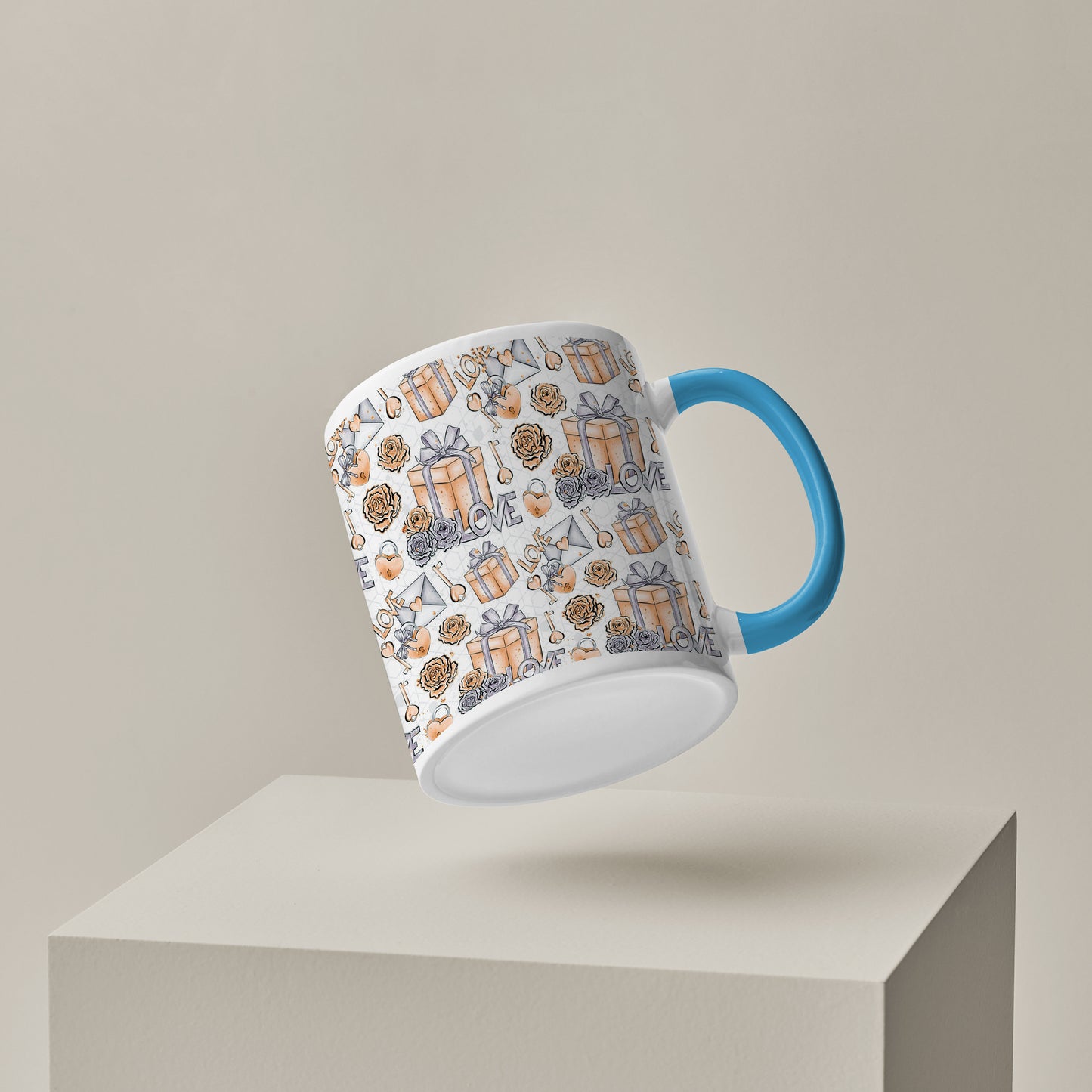 Gift box pattern design  Pattern Sky Blue Handle 330 ml Coffee Mug