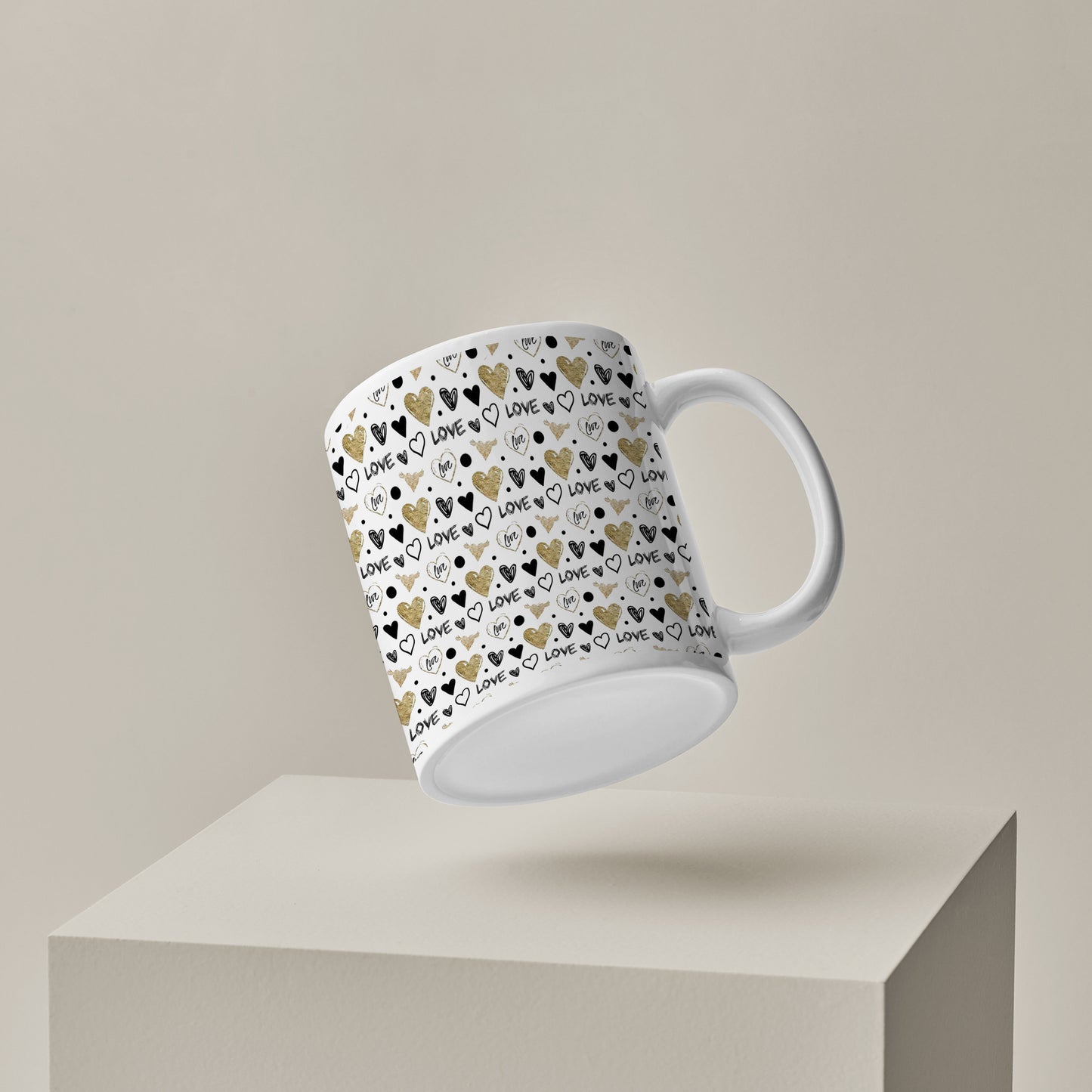 Hand drawn golden and black hearts pattern design pattern White 330 ml Coffee Mug
