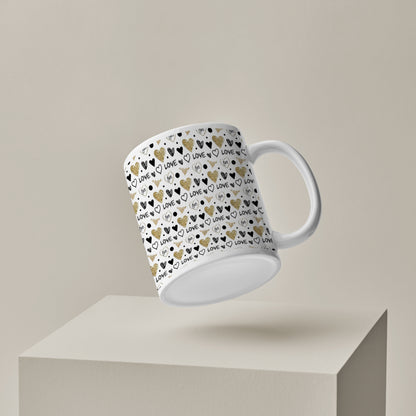 Hand drawn golden and black hearts pattern design pattern White 330 ml Coffee Mug