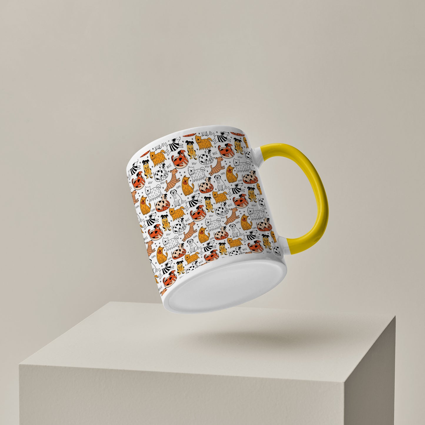 Dog breeds vector leaves pattern  design Pattern Yellow Handle 330 ml Coffee Mug