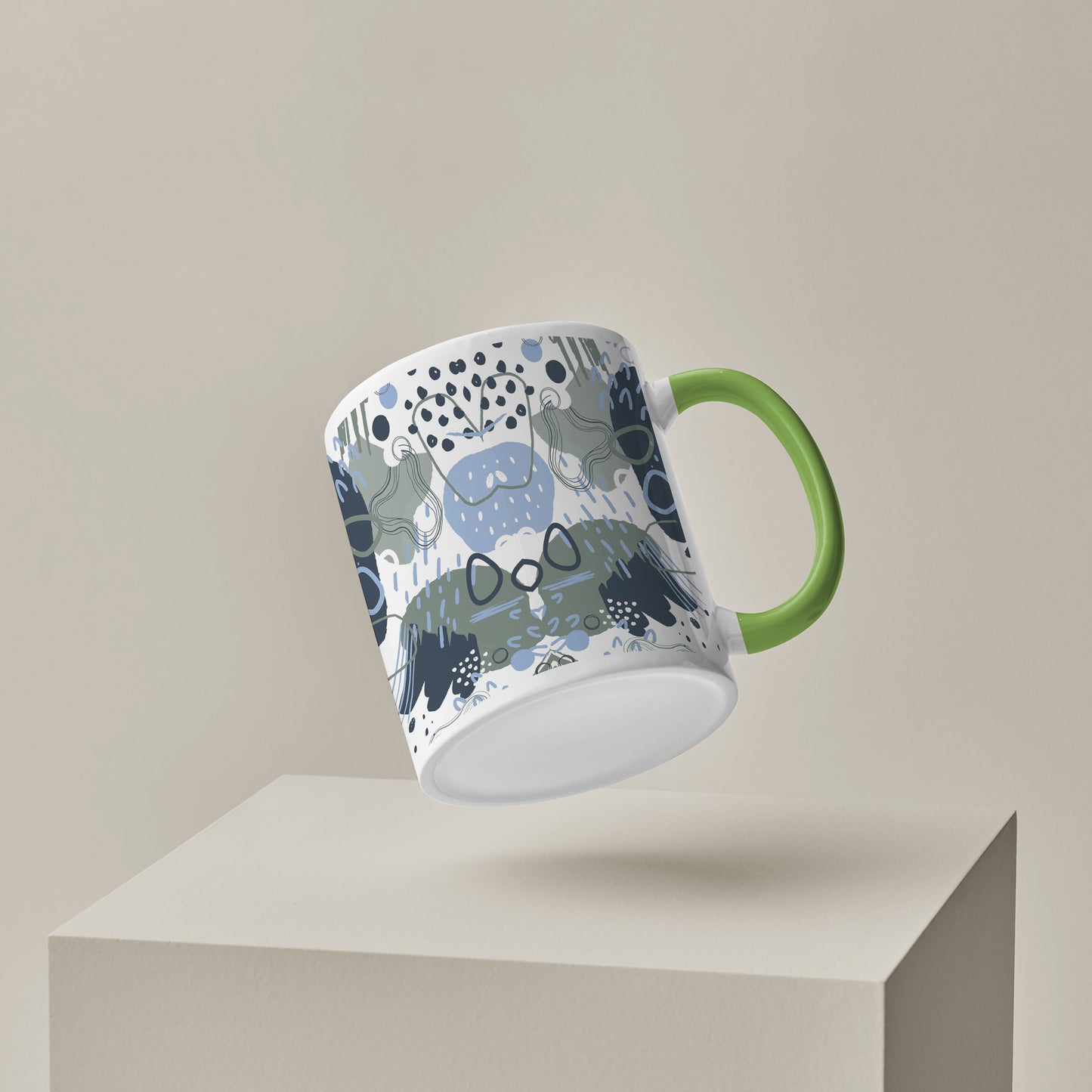 Hand art design Pattern Lite Green Handle 330 ml Coffee Mug