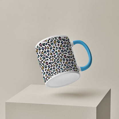 Color full Vector leopard animal motif vector seamless design Pattern Sky Blue Handle 330 ml Coffee Mug
