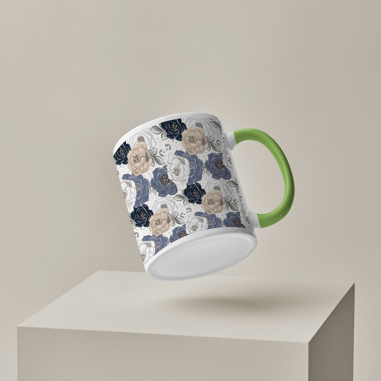 flowers design Pattern Lite Green Handle 330 ml Coffee Mug