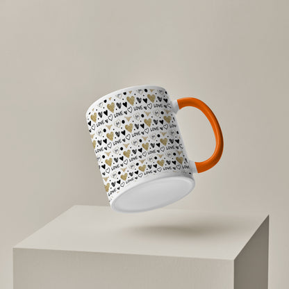 Hand drawn golden and black hearts pattern design Orange Handle 330 ml Coffee Mug