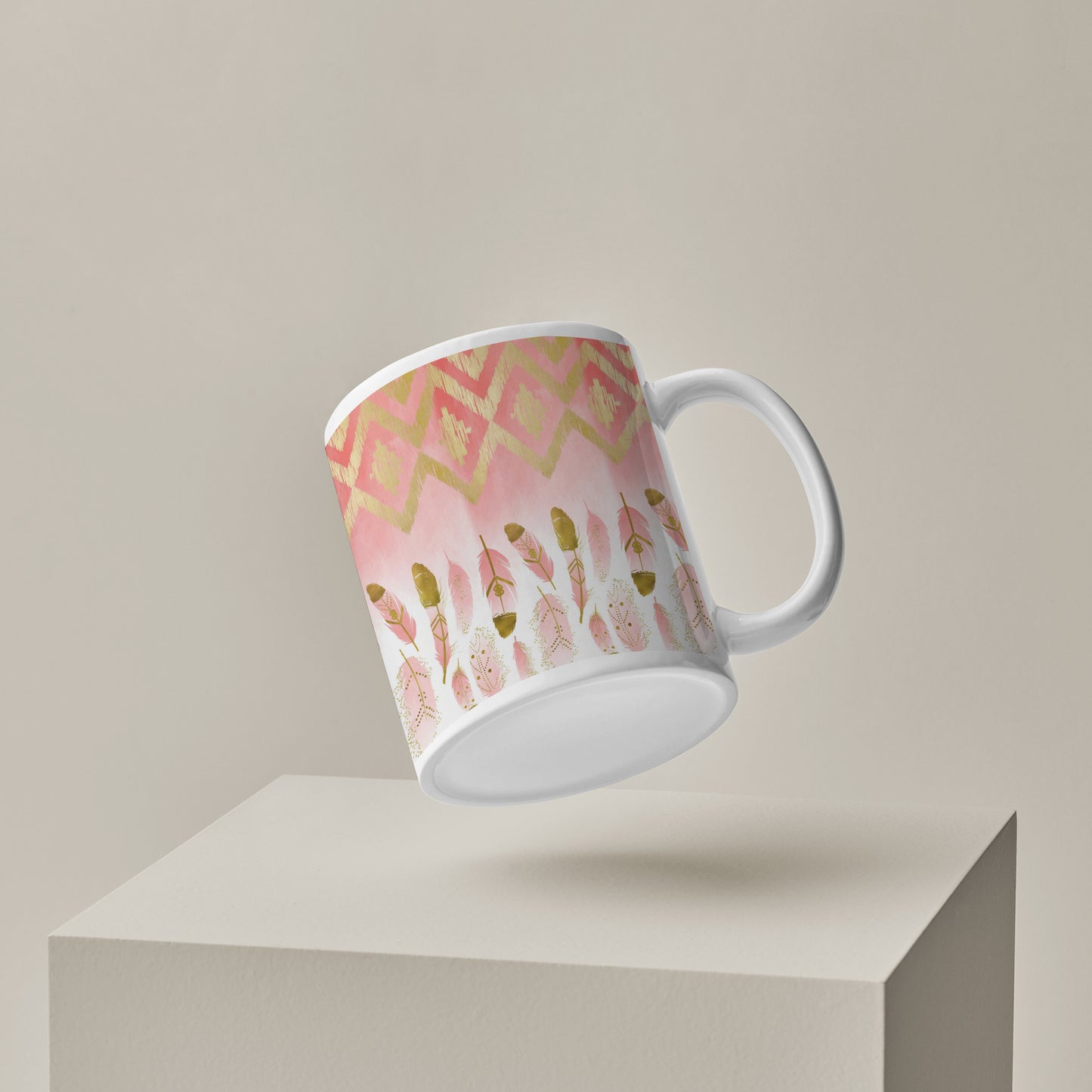 Pink plumas design pattern White 330 ml Coffee Mug