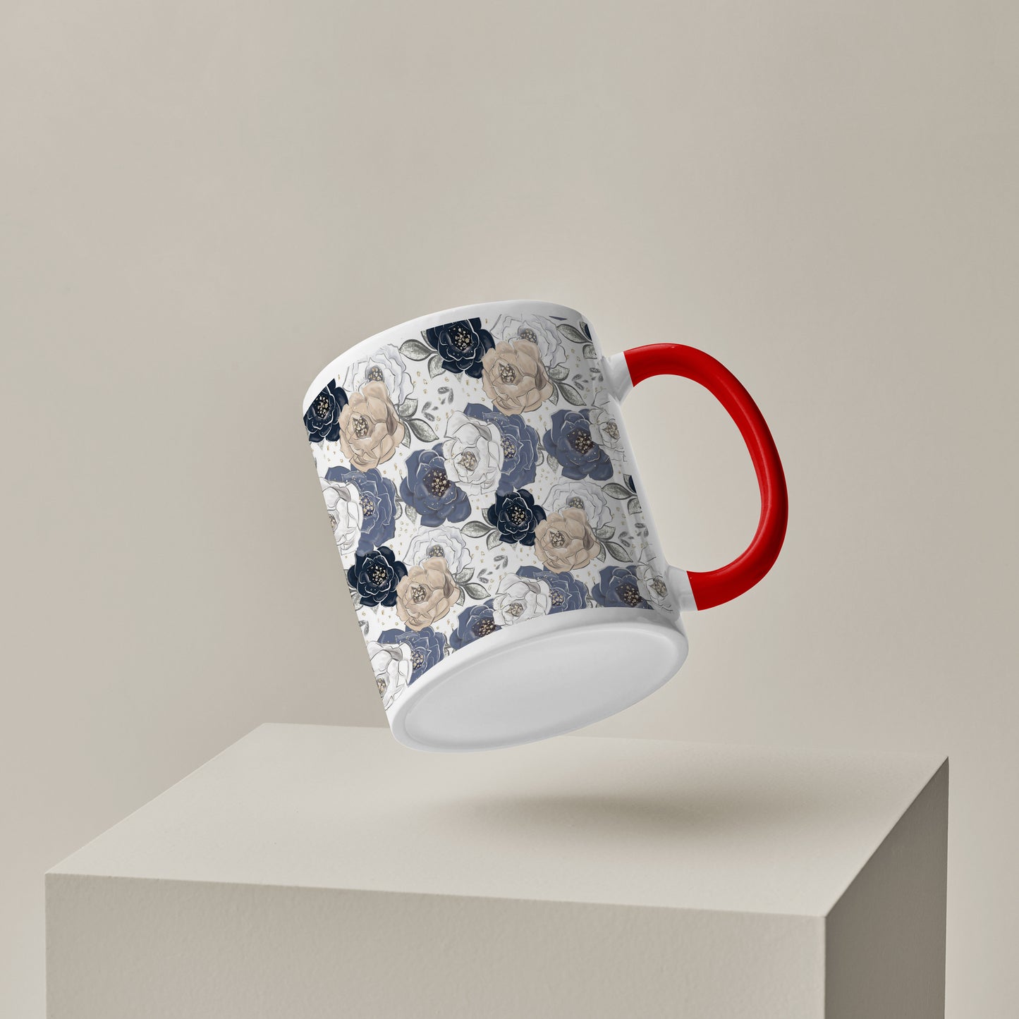 Flowers design Red Handle 330 ml Coffee Mug