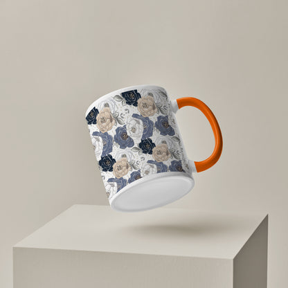 Flowers design Orange Handle 330 ml Coffee Mug