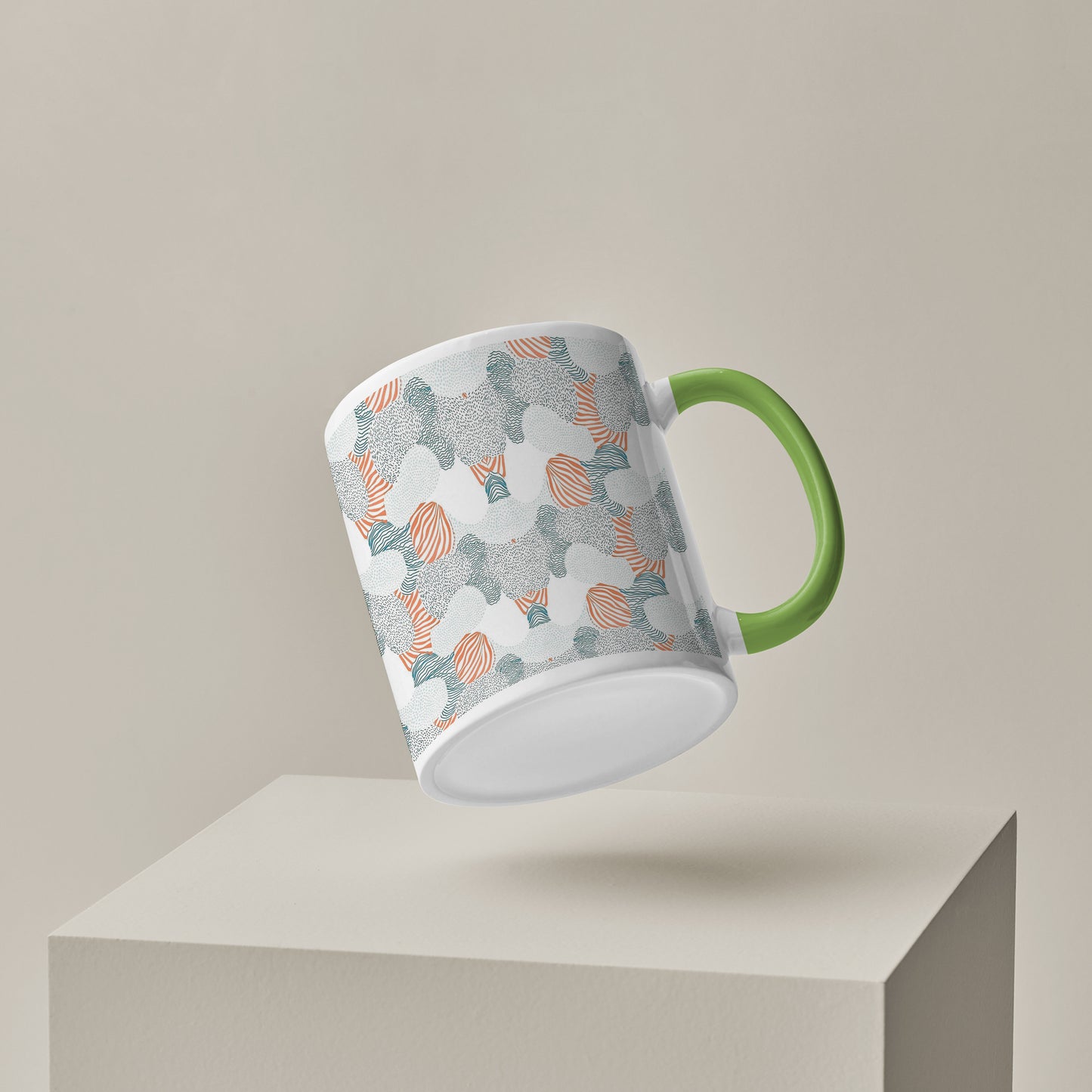 colorfull hand drawing design Pattern Lite Green Handle 330 ml Coffee Mug