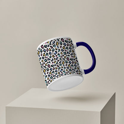 Color full Vector leopard animal motif vector seamless design Pattern Dark Blue Handle 330 ml Coffee Mug