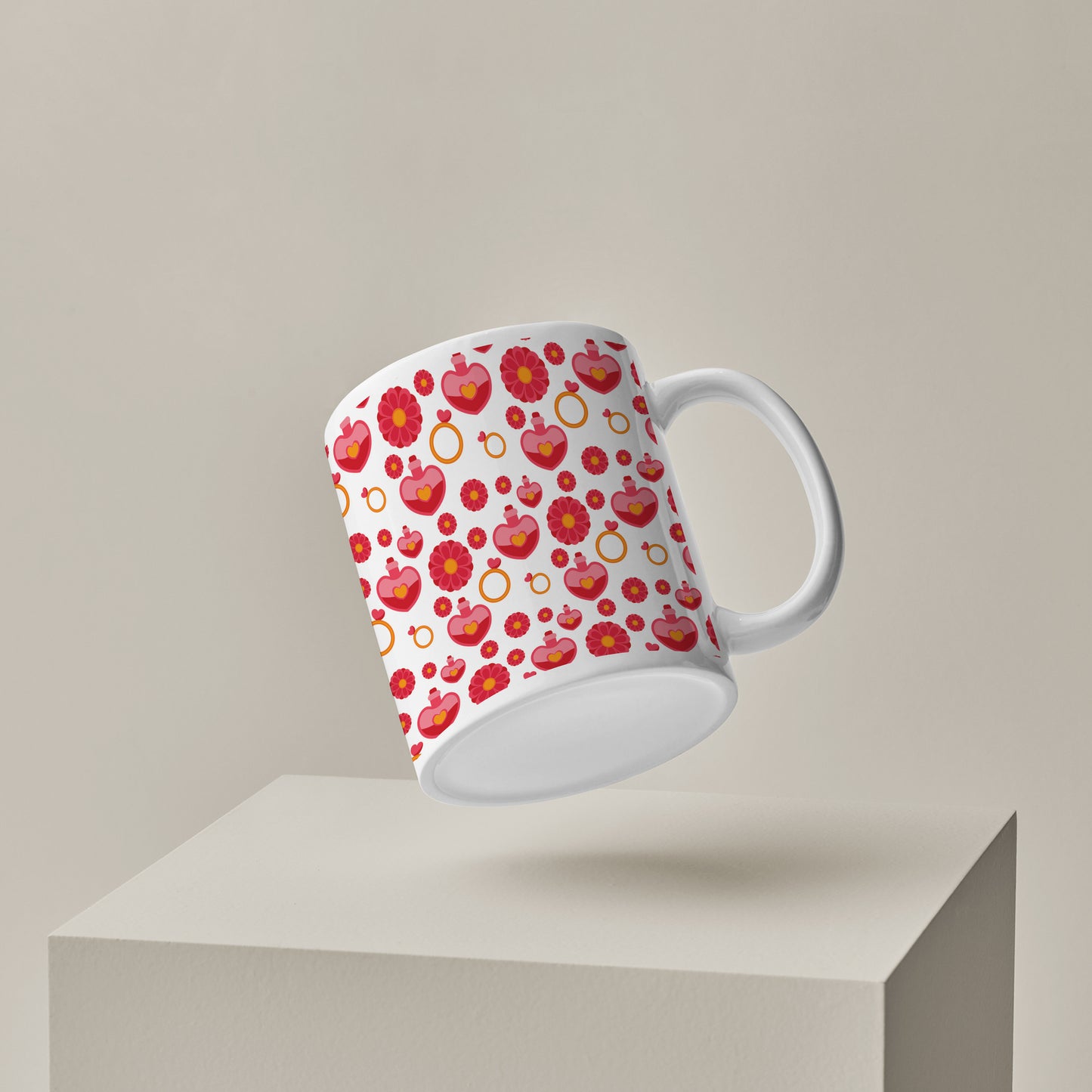 Red seamless love element pattern design pattern White 330 ml Coffee Mug