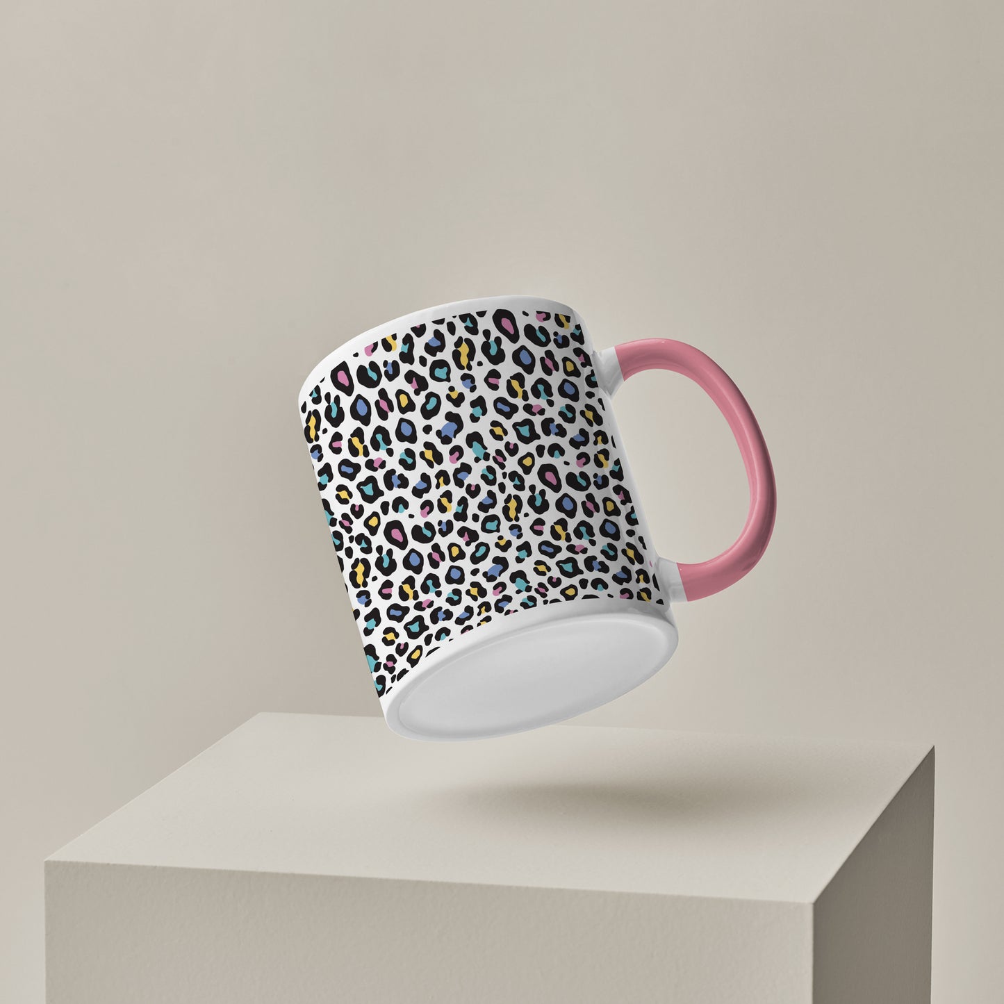 Color full Vector leopard animal motif vector seamless pattern design Pattern Lite Pink Handle 330 ml Coffee Mug
