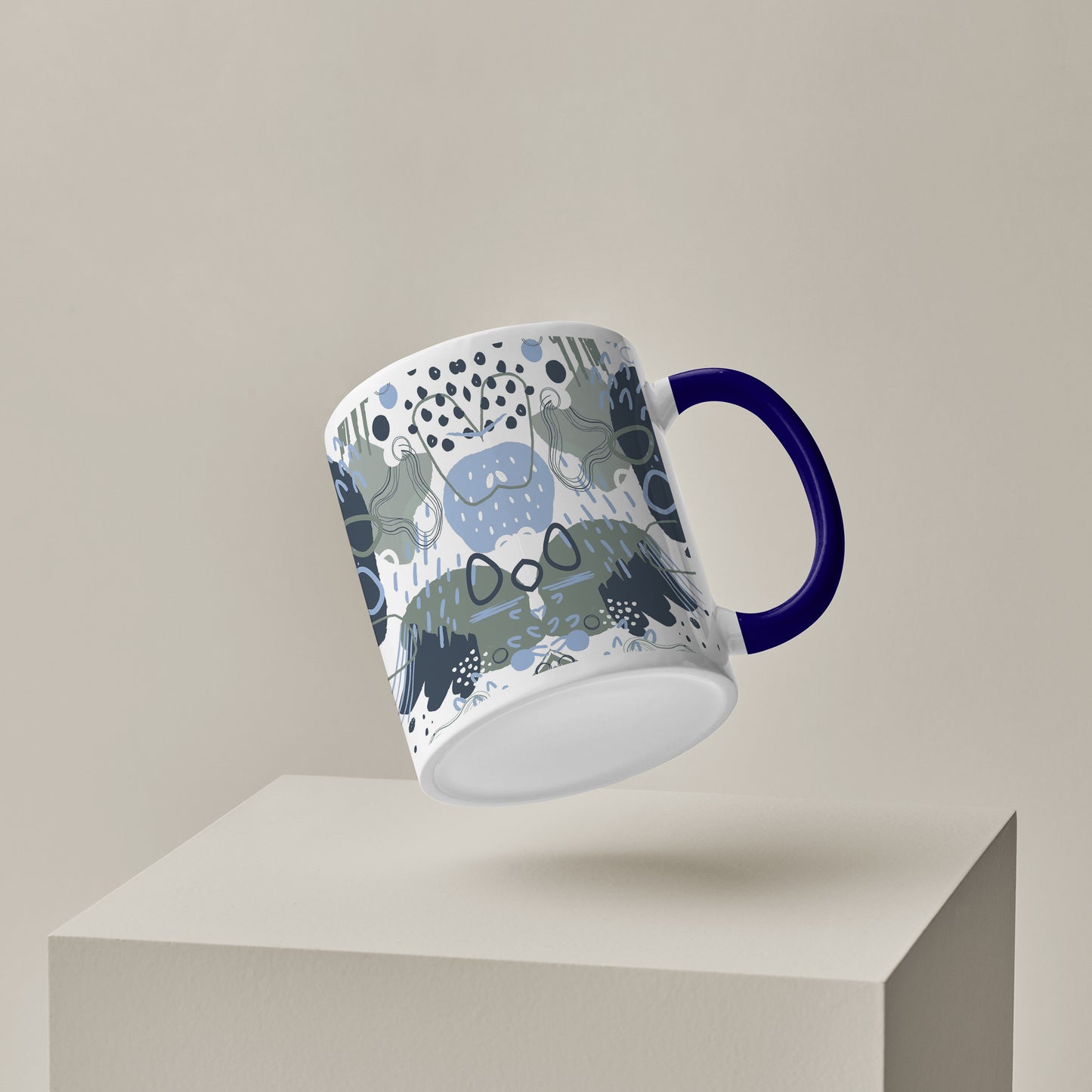 Hand art design Pattern Dark Blue Handle 330 ml Coffee Mug