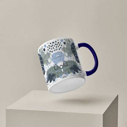 Hand art design Pattern Dark Blue Handle 330 ml Coffee Mug