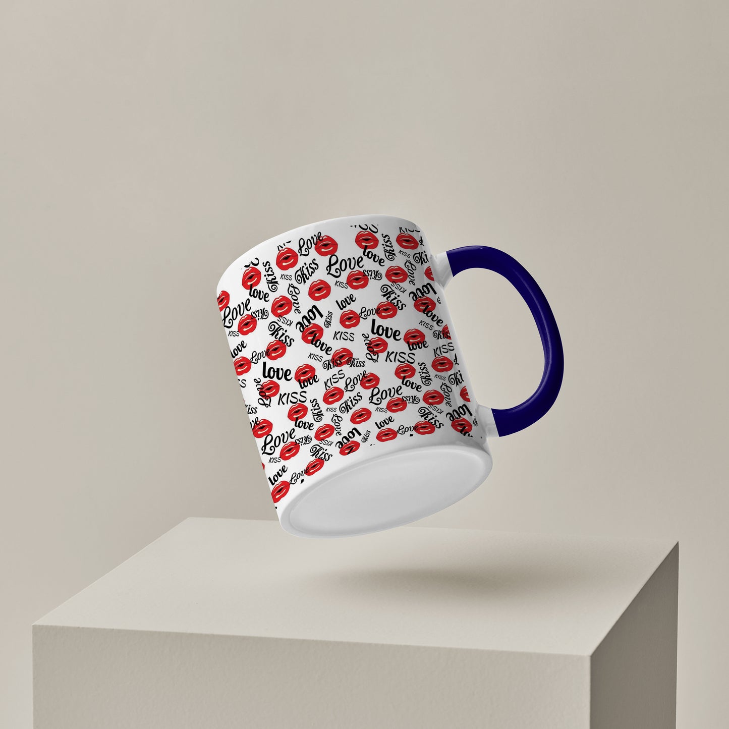 Red kissing lips vector design Pattern Dark Blue Handle 330 ml Coffee Mug