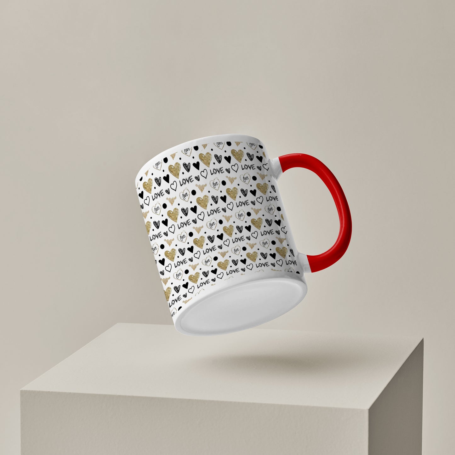 Love hearts pattern Red Handle 330 ml Mug