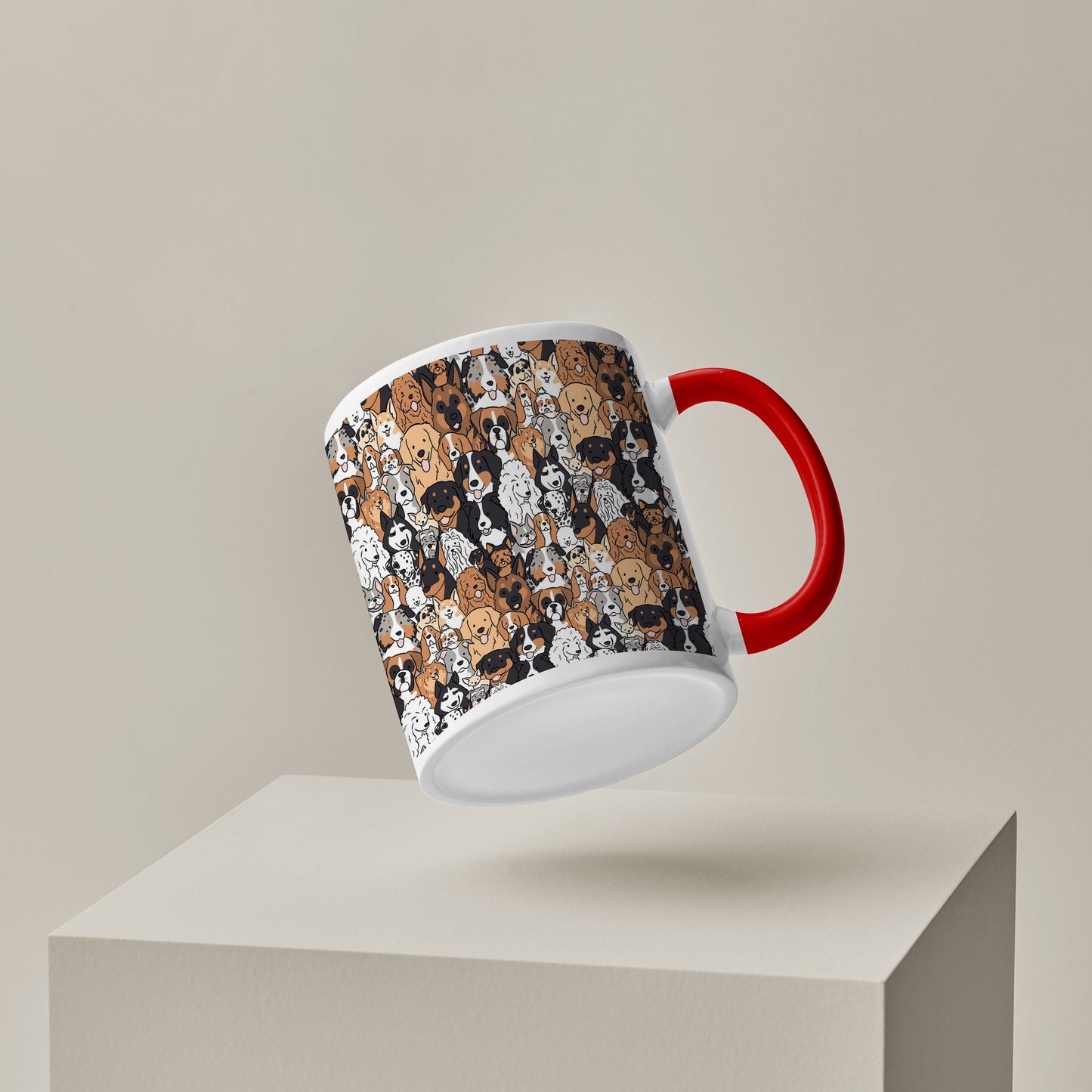 Multiple Dog Breeds Red Handle 330 ml Coffee Mug
