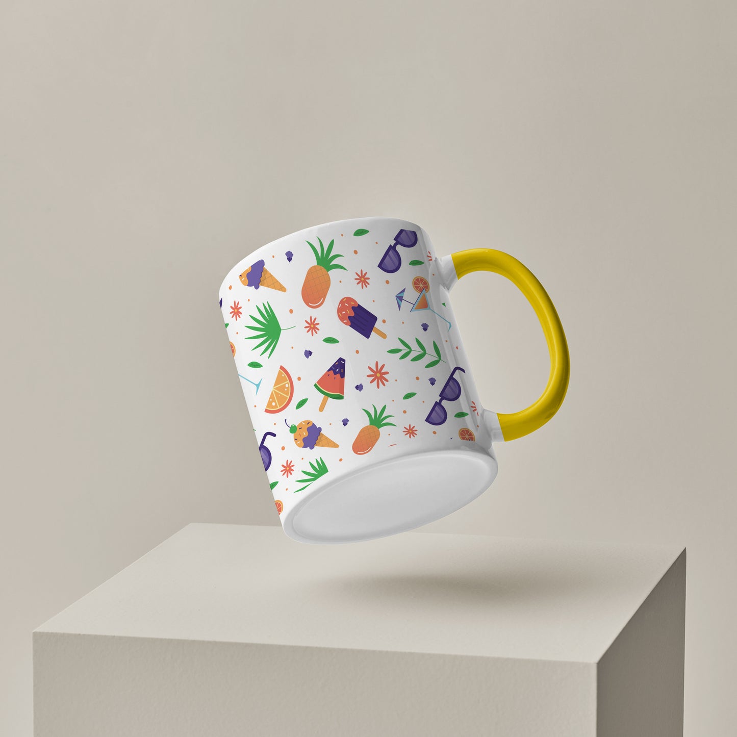 vector Summer pattern design Pattern Yellow Handle 330 ml Coffee Mug