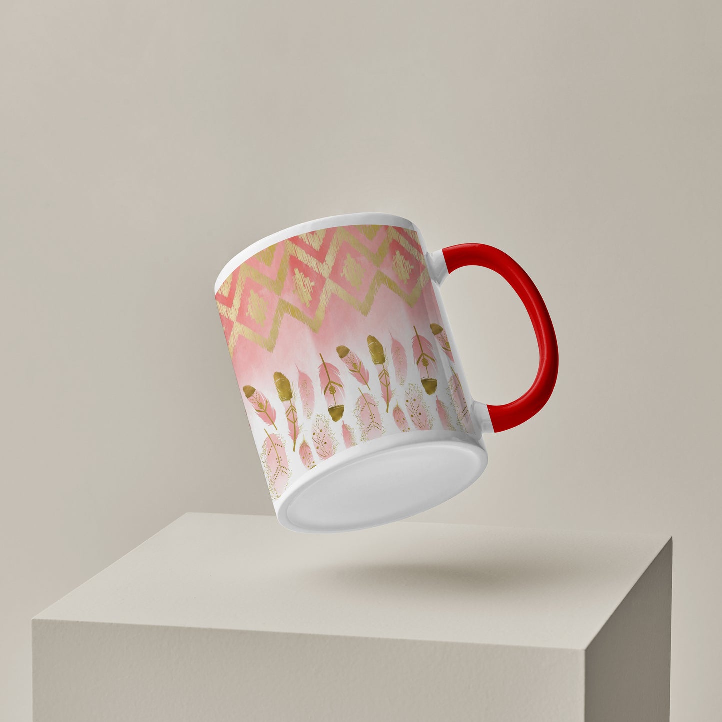 Soothing Falling Feathers  Red Handle 330 ml Coffee Mug